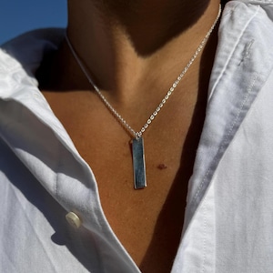 SIlver Bar Necklace, Men&#39;s Necklace, Silver Necklace, Bar Pendant, Men&#39;s Jewelry, Gift for Him, Made from Sterling SIlver 925.