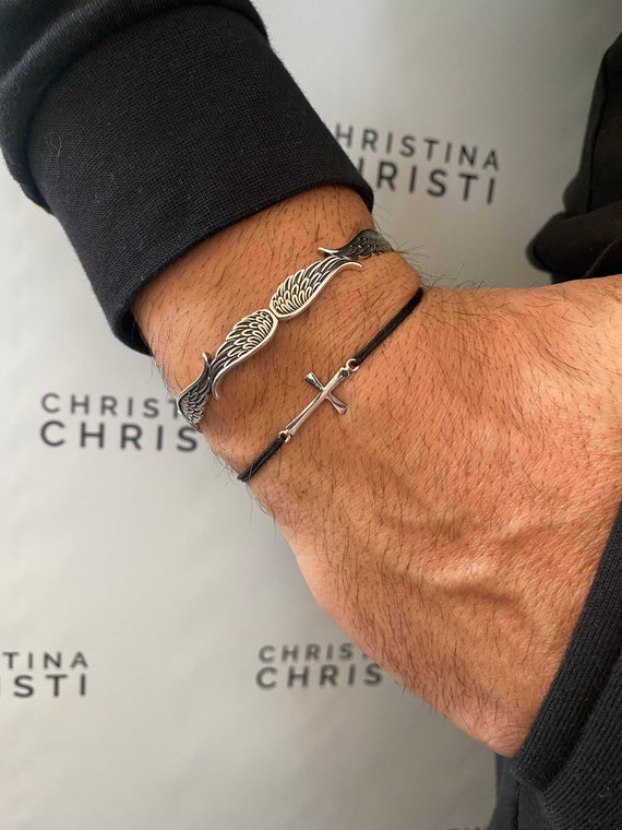 Amazon.com: Cross bracelet for men, groomsmen gift, men's bracelet with a silver  cross pendant, gray cord, gift for him, christian catholic jewelry