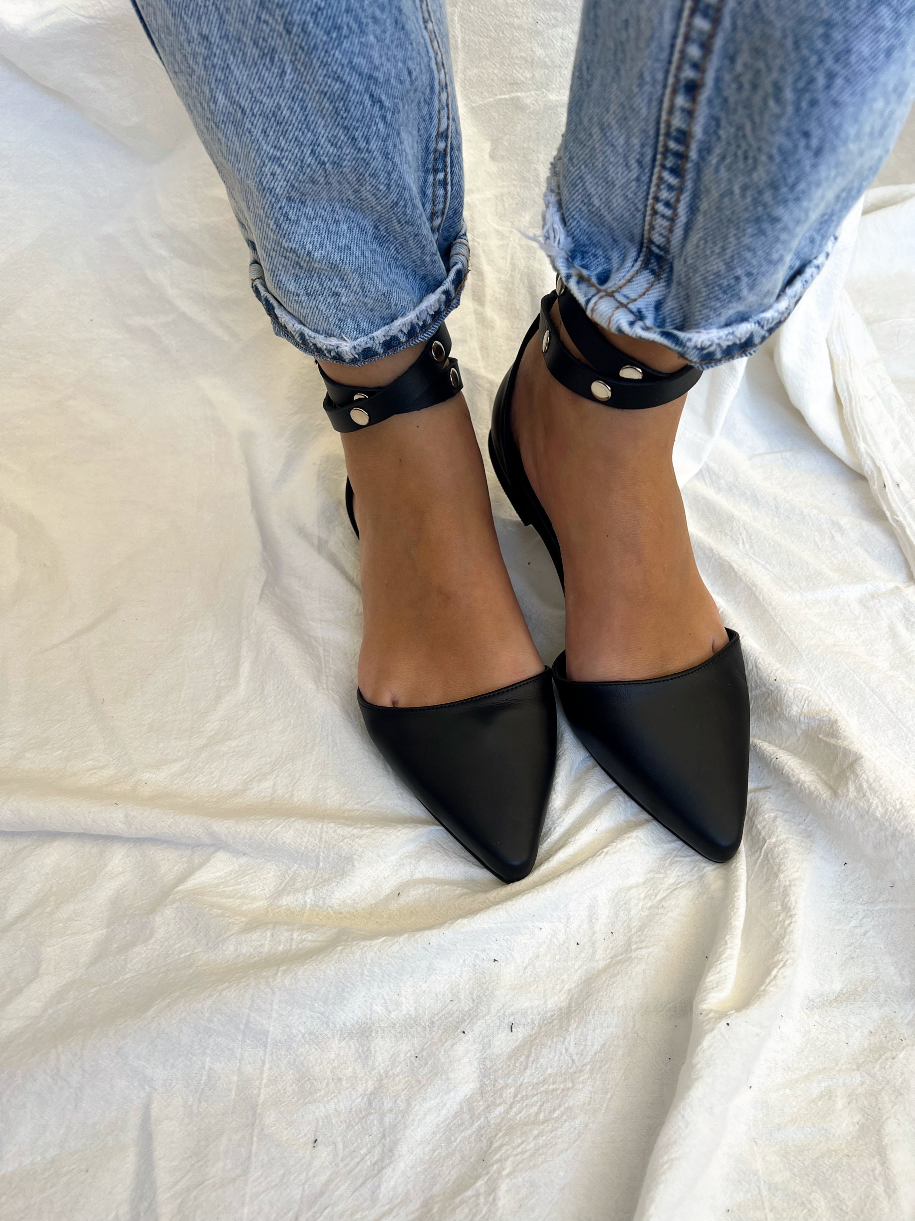 mens black leather mules