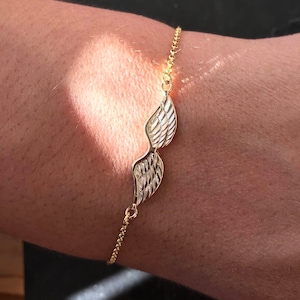 Gold Wings Bracelet, Dainty Bracelet, Wings Jewelry, Gift for Her, Made from Sterling Silver 925.