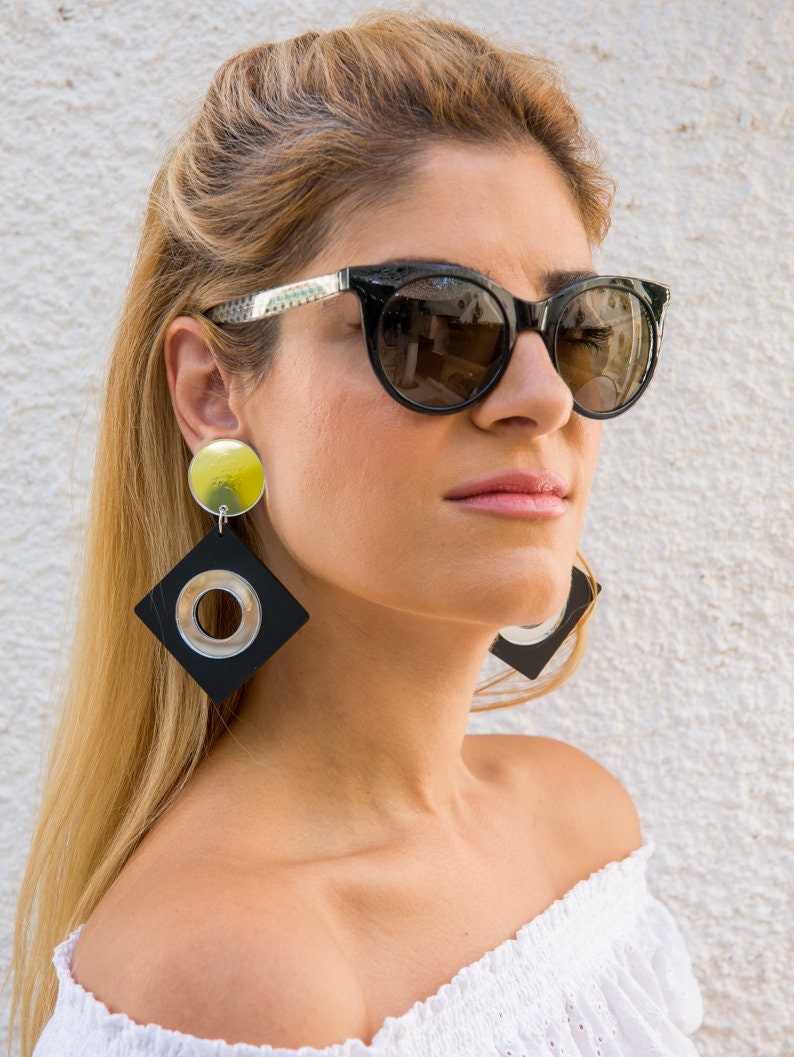 Long Rhombus Earrings Clip on Earrings Black Earrings Non Etsy