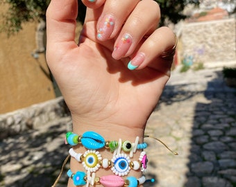 Bunte Muschel Armband elastische böhmische Lehm Perlen Armbänder Schmuck J3S4 Bunte Muschel Armband elastische böhmische Lehm Perlen Armbänder Schmuck J3S4