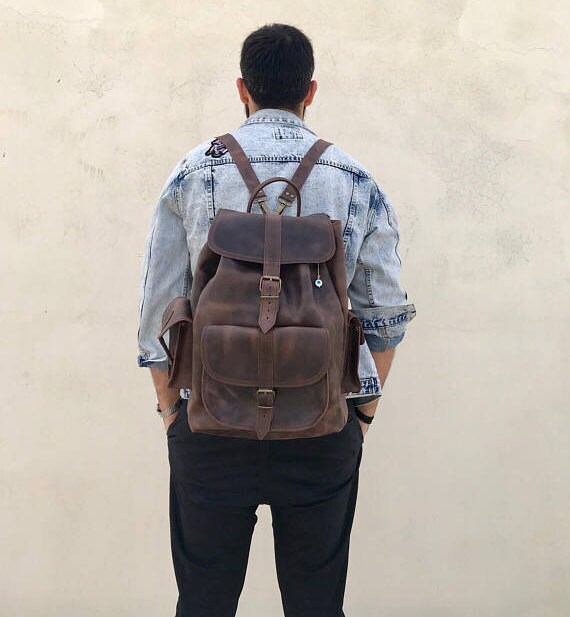 large leather backpack mens