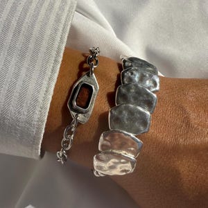 Handmade Bracelet, Silver Bracelet, Chain Bracelet, Hammered Beaded Bracelet, Chunky Bracelet, Made from Zamak