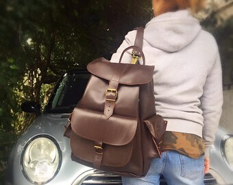 Reiserucksack, Leder Rucksack, brauner Lederrucksack, großer Rucksack, Flugzeugtasche, Laptoptasche.