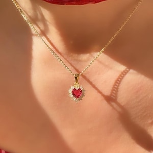 Gold Heart Necklace, Crystal Necklace, Heart Pendant, Zircon Heart Necklace, Heart Jewelry, Gift for Her, Made from Sterling SIlver 925