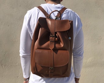 Brown Ostrich Leather Backpack: Large Knapsack for Men - Etsy