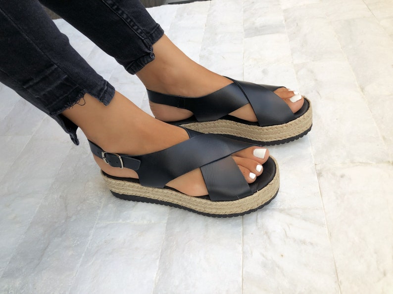 black leather womens sandals