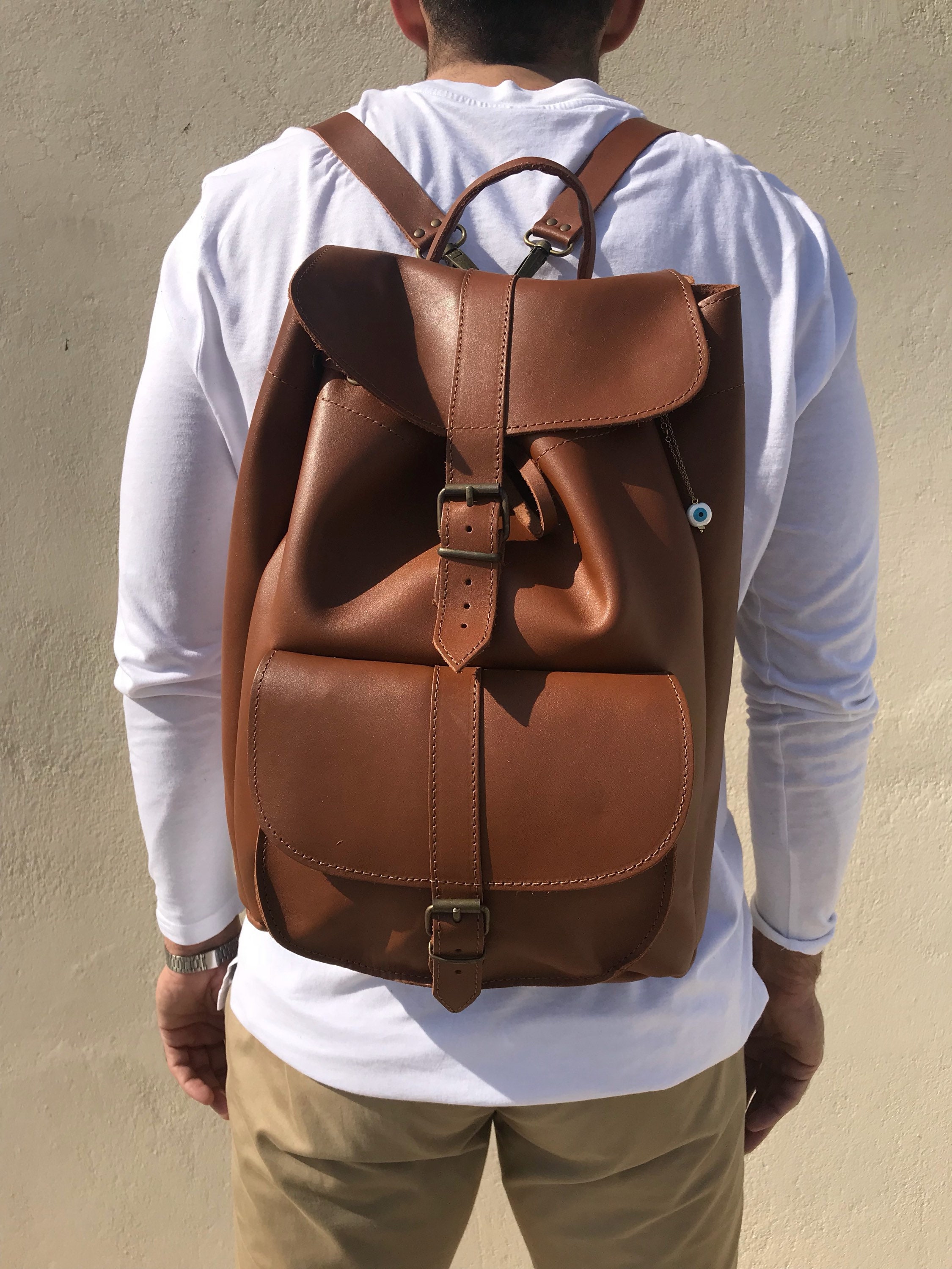 Men's Leather Backpack Brown Backpack Travel Bag Gift | Etsy