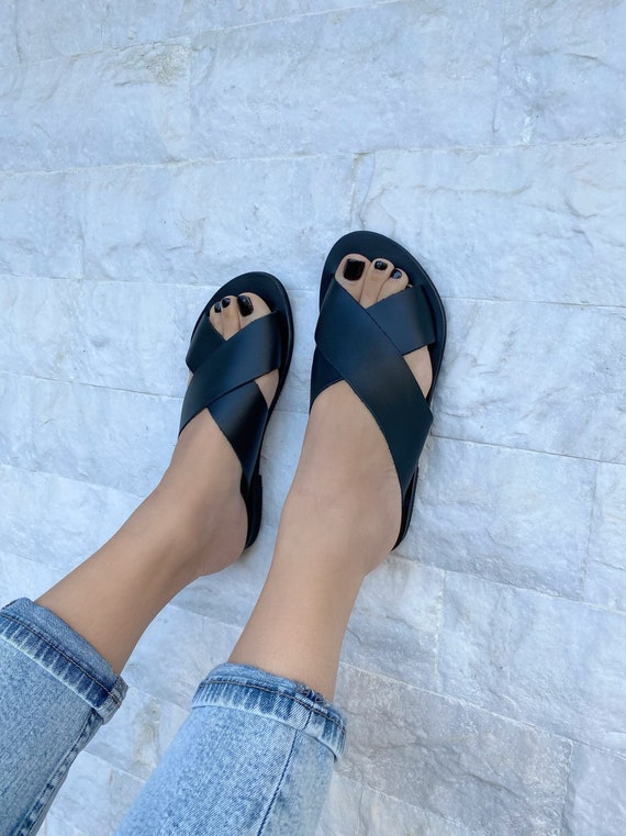 Sandalias de cuero para mujer sandalias negras sandalias | Etsy México