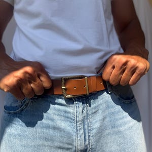 Men&#39;s Belt, Brown Leather Belt, Real Leather Men, Handmade Belt, Bronze Buckle Belt, Gift for Him, Made from Real Genuine Leather.