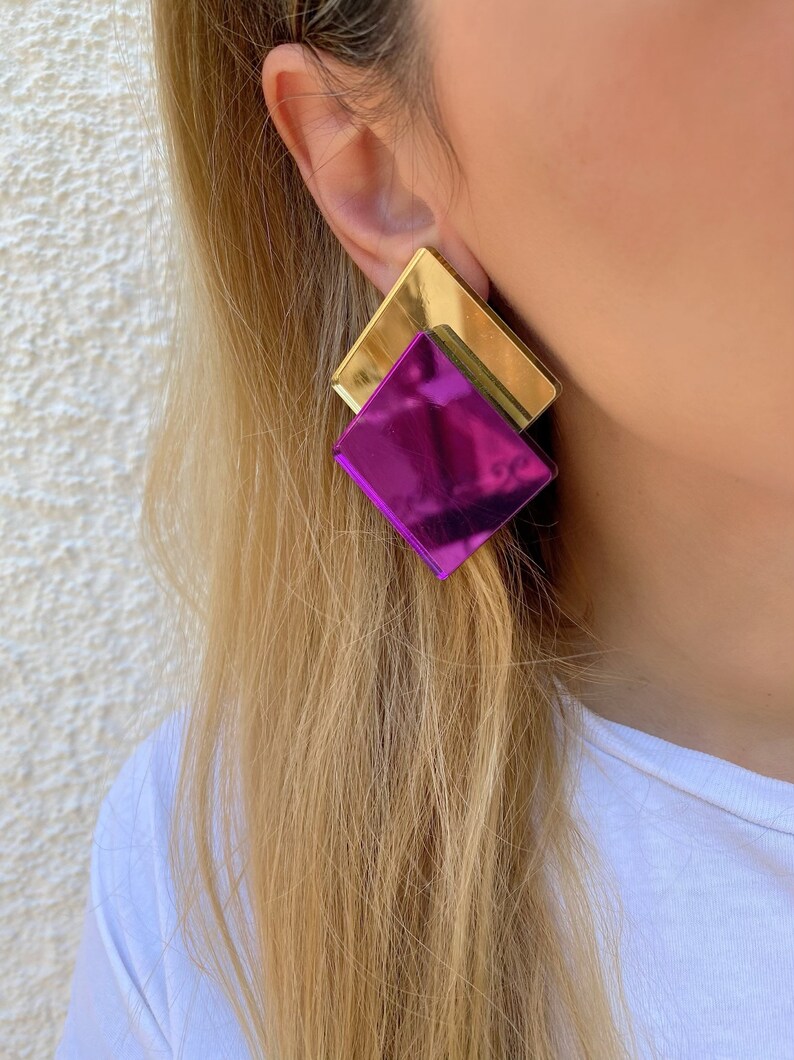 Geometric Earrings Rectangular Earrings Modern Earrings Gift for Her. Non Pierced Earrings Clip On Earrings