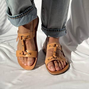 Men's Leather Slingback Sandals, Mens Sandals, Black Sandals, Greek Summer Shoes Brown
