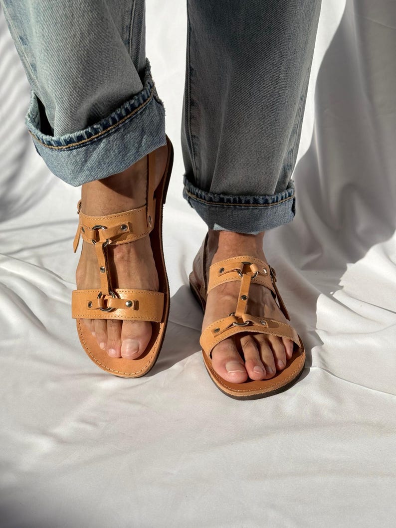 Men's Leather Slingback Sandals, Mens Sandals, Black Sandals, Greek Summer Shoes Brown