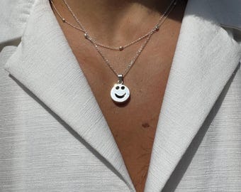 Smiley Face Necklace, Mens Pendants, Beaded Necklace, Chain Layers