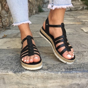 Women's Greek Sandals, Leather Sandals, Black Sandals, Gladiator ...