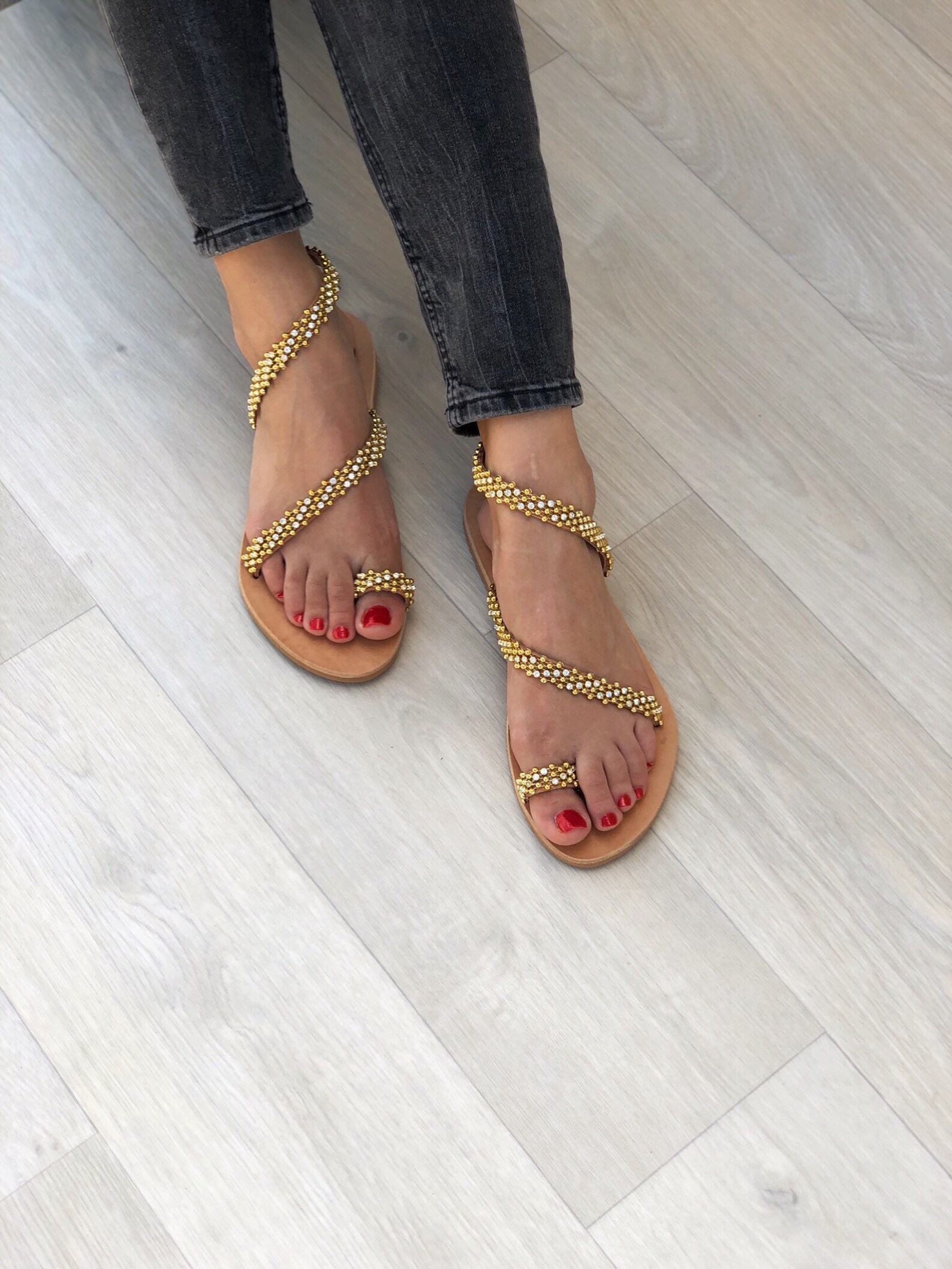 Gold Leather Sandals Pearls Sandals Wedding Sandals Summer - Etsy