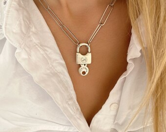 Silver Lock Necklace Padlock Necklace Dainty Necklace Lock -  Israel