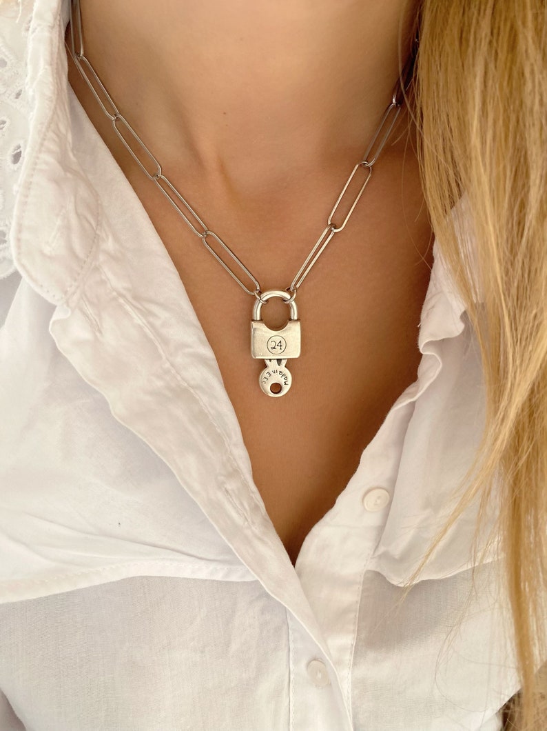 Silver Lock Necklace Padlock Necklace Dainty Necklace Lock Etsy