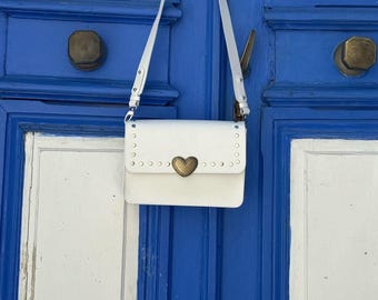 Large Leather Bag, Leather Shoulder Bag Women, White Leather Bag, Crossbody Purse Women, Shoulder Handbag, Full Grain Leather, Gift for Her.