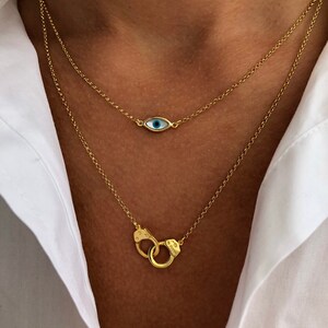 Evil Eye Necklace, Gold Necklaces , Evil Eye Charm, Handcuffs Necklace, Handcuffs Pendant, Evil Eye Jewelry, Made from Sterling Silver 925. image 5