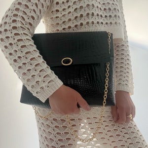 Cartera de piel negra, bolso de hombro para mujer, bolso cruzado, bolso de mano de piel negra, regalo para ella, fabricado en piel de grano completo - I'm a Diva