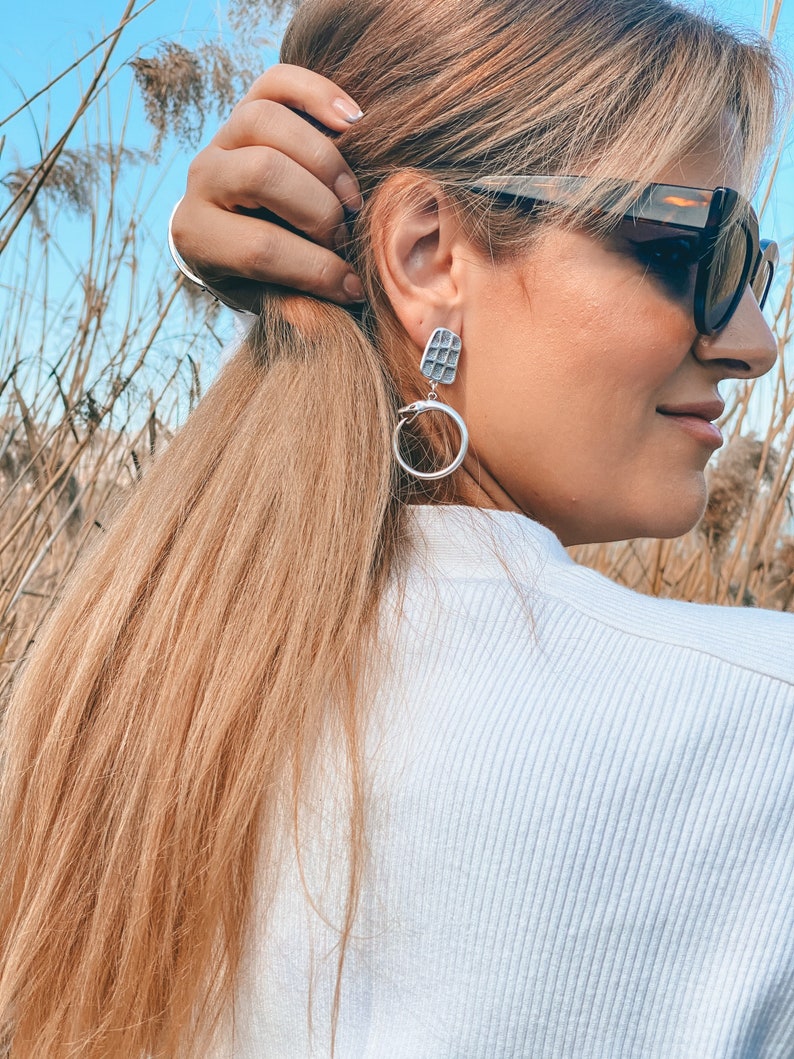 Silver Geometric Earrings Dangle Earrings Snake Earrings Snake Hoop Earrings Made in Greece. Gift for Her