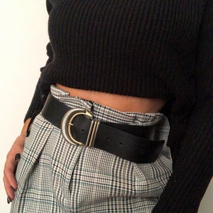 Wide Leather Belt Women, Black Belt, Large Buckle, Gift for Her, Made from Real Genuine Leather, Made In Greece Silver Moon 画像 7