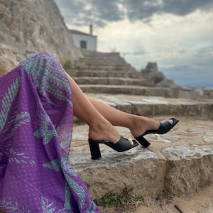 Mid Heel Mules, Leather Mules, Heeled Mules, Heeled Sandals, Black Leather Mules, Slip On Shoes, Made from Full Grain Leather.