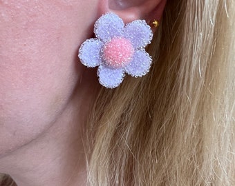 Daisy Earrings, Clip On Earrings, Floral Earrings, Minimalist Earrings, Unpierced Ears, Gift for Her, Made in Greece by Christina Christi.