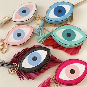 Cartera minimalista, cartera Evil Eye para mujer, cartera con cremallera, fabricada en Grecia.
