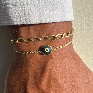 Gouden boze oog-armband heren, beschermingsarmband heren, gouden schakelarmband, herensieraden, cadeau voor hem, gemaakt van sterlingzilver 925