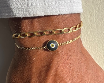 Men's Gold Evil Eye Bracelet, Protection Bracelet Men, Gold Chain Bracelet, Mens Jewelry, Gift for Him, Made from Sterling SIlver  925