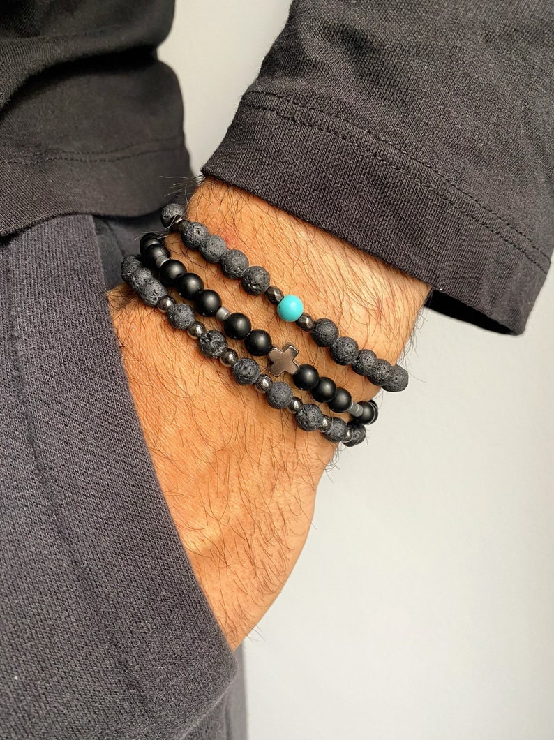 Men's Bracelet, Black Beads Bracelet, Men's Jewelry, Made in Greece, by Christina Christi Jewels. image 3