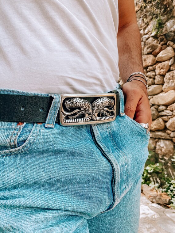 Silver Buckle Belt Men Handmade Belt 