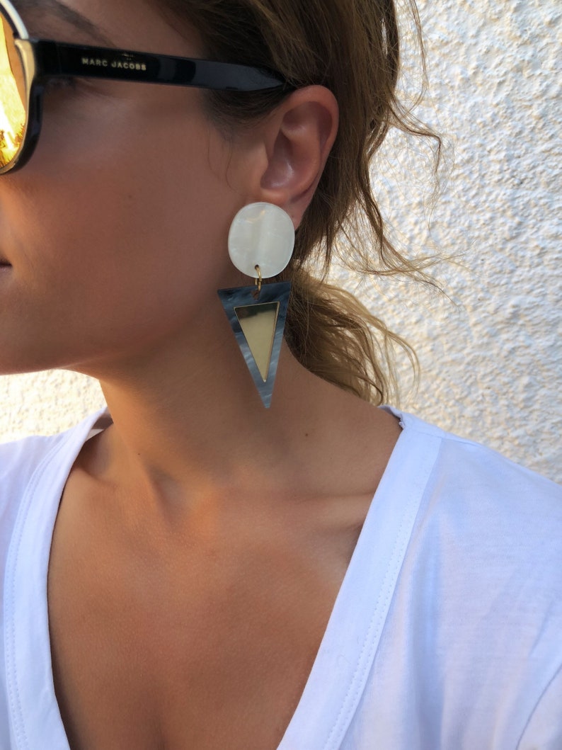 Triangle Earrings, Clip On Earrings, Geometric Earrings, Triangle Jewelry, Boho Earrings, Gift for Her, Made by Christina Christi. image 5