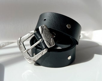 Women Belt Leather, Black Low Waist Belt, Gift for Her, Made from Real Genuine Leather, Made in Greece - Unique Simplicity