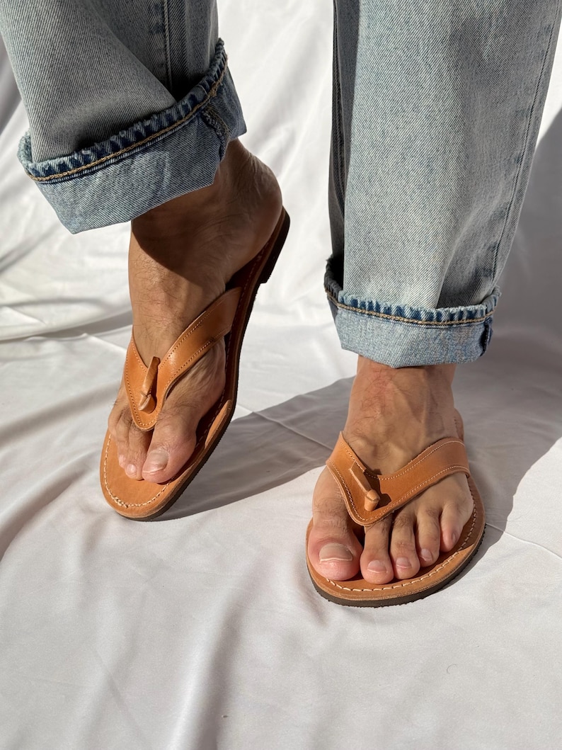 Sandálias masculinas, chinelos de couro masculinos, sandálias de verão, sandálias gregas, sapatos de verão imagem 1