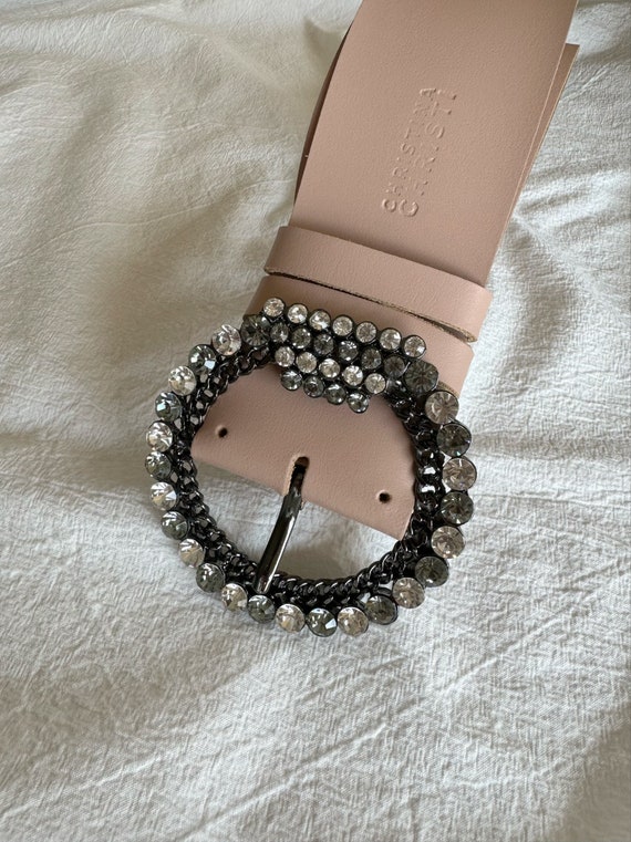 Wide Belt, Beige Leather Belt, Custom Belt Buckles Crystal  display picture 1