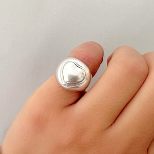 Silver Heart Chevalier Ring, Silver Ring, Heart Ring, Thick Ring, Gift for Her, Made in Greece.