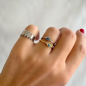 Minimal Silver Ring, Evil Eye Ring, Silver Stacking Ring, Silver Band RIng, Women&#39;s Ring, Gift for Her, Made from Sterling Silver 925.