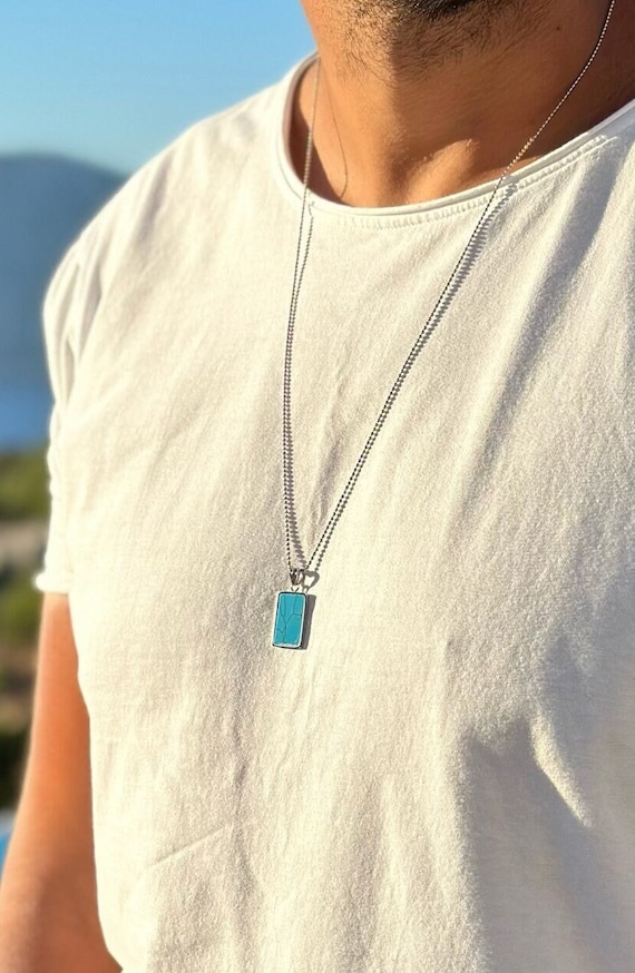 Buy Mens Silver Chain Pendant Necklace Turquoise Gemstone, Handmade Jewelry  for Men, Silver Pendant Necklace, Unique Gifts for Men, Gift for Him Online  in India - Etsy