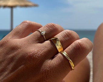 Handmade Gold Rings, Women Rings, Stacking Rings, Stone Ring, Adjustable Rings, Gift for Her, Made from Gold Plated Sterling Silver 925.