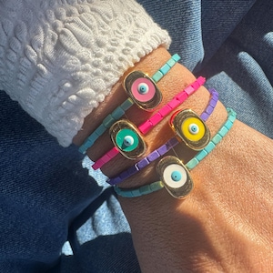 Evil Eye Bracelet, Beaded Bracelet, Multi Color Bracelet, Friendship Bracelet, Colorful Bracelet, Evil Eye Jewelry, Gift for Her.