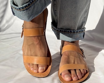 Greek Leather Sandals, Mens Sandals, Brown Flats, Summer Sandals, Women Shoes, Gift for him.