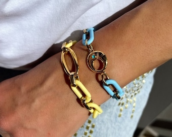 Summer Chain Bracelets, Acrylic Bracelets, Beach Bracelets, Chain Bracelets, Gift for Her, Made in Greece.