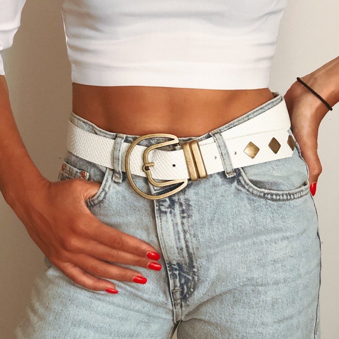 Large Buckle Belt Women Leather Belt White Leather Belt - Etsy