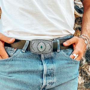 Ethnic Buckle Belt Men, Boho Belt, Mens Leather Belt, Black Belt, Handmade Belt, Gift for Him, Made from Real Genuine Leather in Greece.