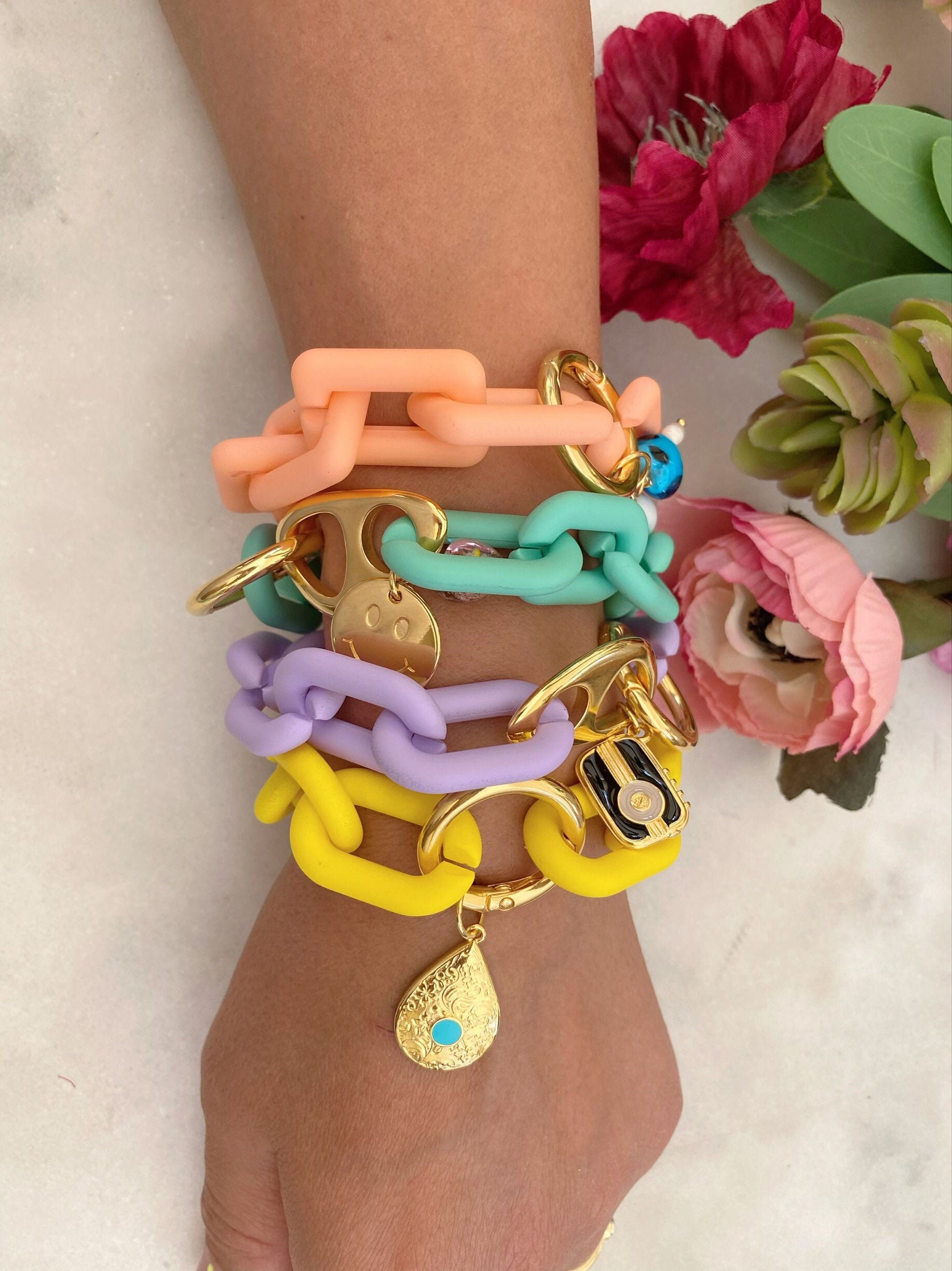 Colorful Acrylic Chain Bracelets Happy Bracelet Multicolor