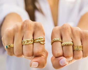Gold Stackable Rings, Women Rings, Women Band Rings, 24k Plated Copper